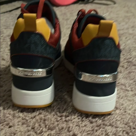 Michael Kors Red and Black Sneakers with Yellow Accents - Picture 3 of 10